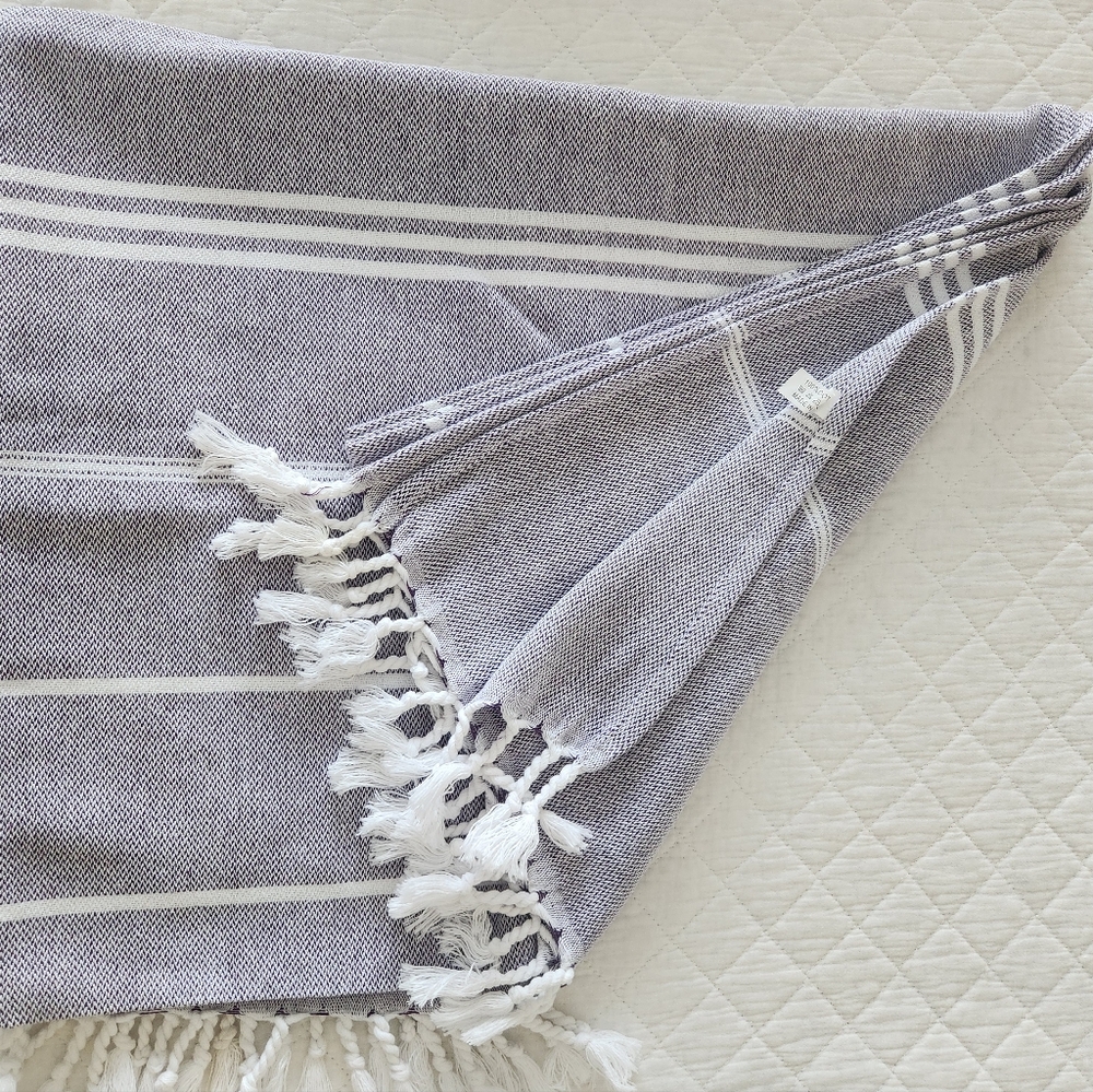 Luxurious Striped Tablecloth in Purple and White 100%Cotton